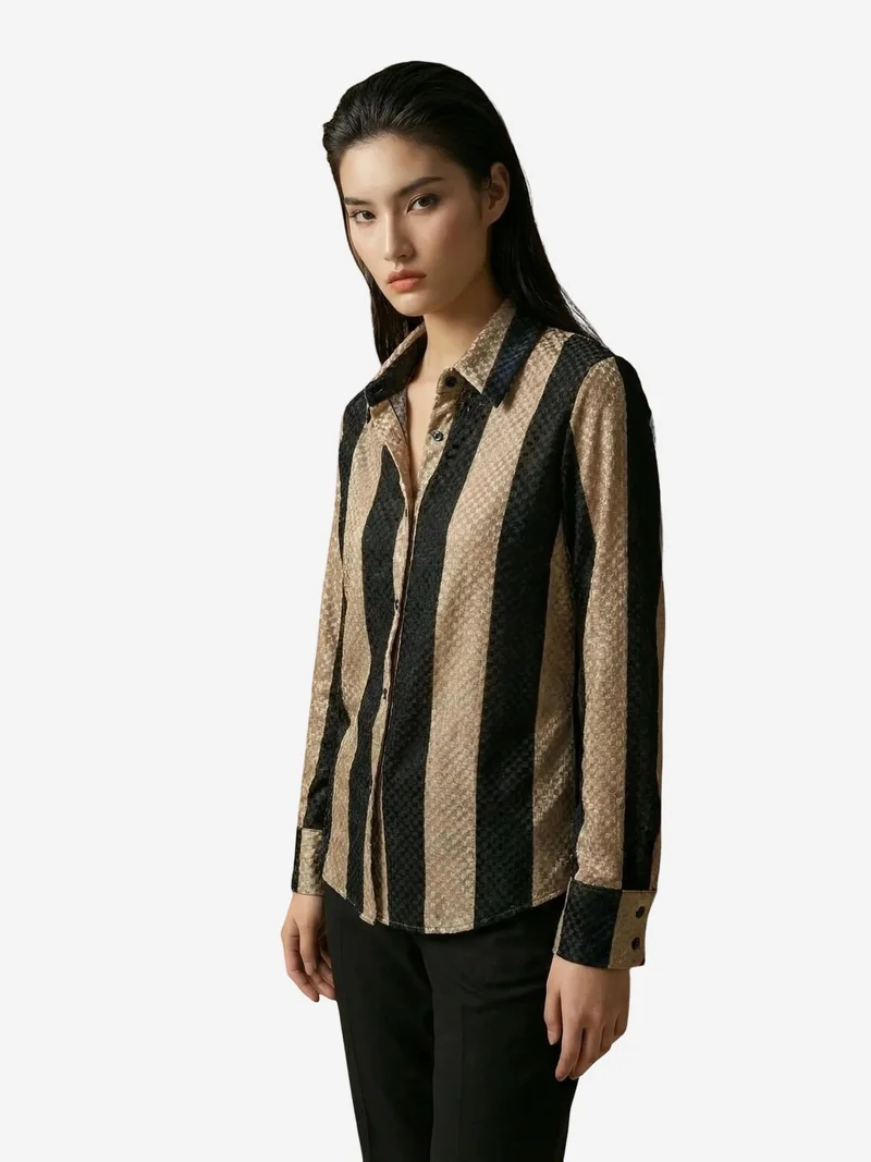 My Fashion Multicolor MY FASHION Striped Velvet Weave Button Shirt for Women | Best Price UAE