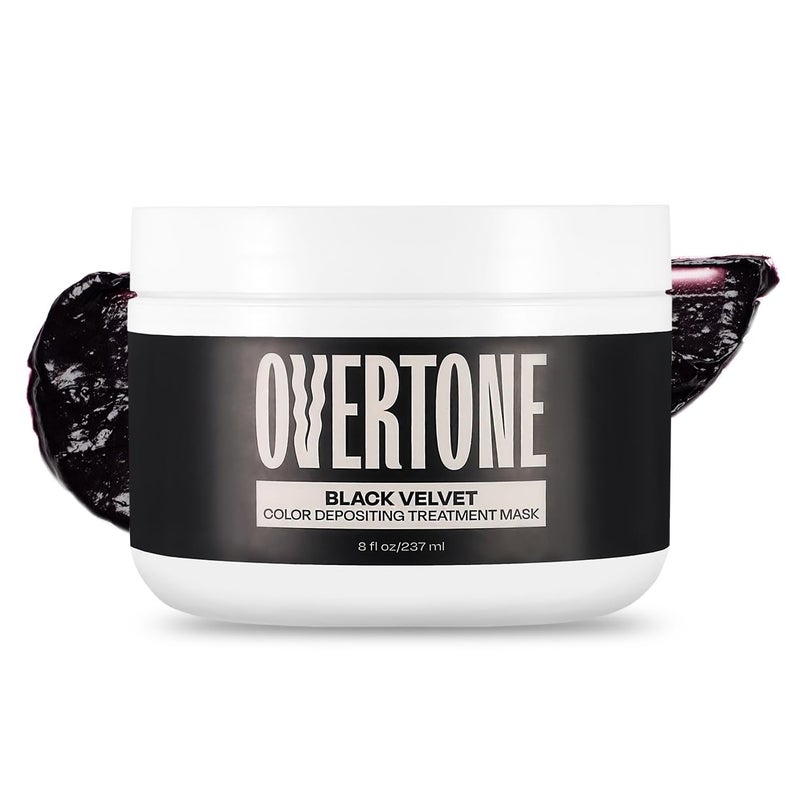 OVERTONE بلسم صبغة الشعر شبه الدائم أوفرتون، مخمل أسود، 8 أونصات، مغذي، خالي من الأضرار، قناع إيداع اللون لجميع أنواع الشعر مع زبدة الشيا وزيت جوز الهند، نباتي وخالي من القسوة - Image 1