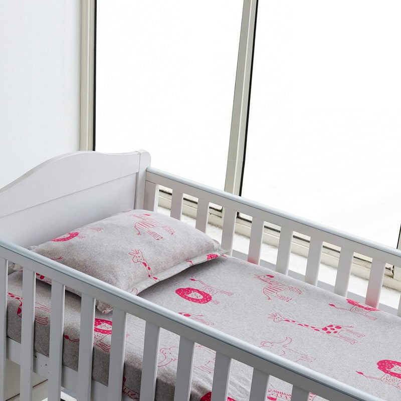 Pluchi Jungle Safari Cotton Knitted Crib/Cot Fitted Sheet with Pillow for Babies in Vanilla Grey Color (70 cm x 132 cm) - Image 2