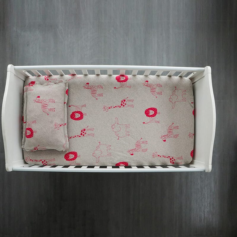 Pluchi Jungle Safari Cotton Knitted Crib/Cot Fitted Sheet with Pillow for Babies in Vanilla Grey Color (70 cm x 132 cm) - Image 3