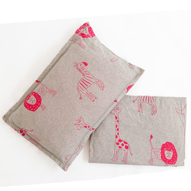 Pluchi Jungle Safari Cotton Knitted Crib/Cot Fitted Sheet with Pillow for Babies in Vanilla Grey Color (70 cm x 132 cm) - Image 4