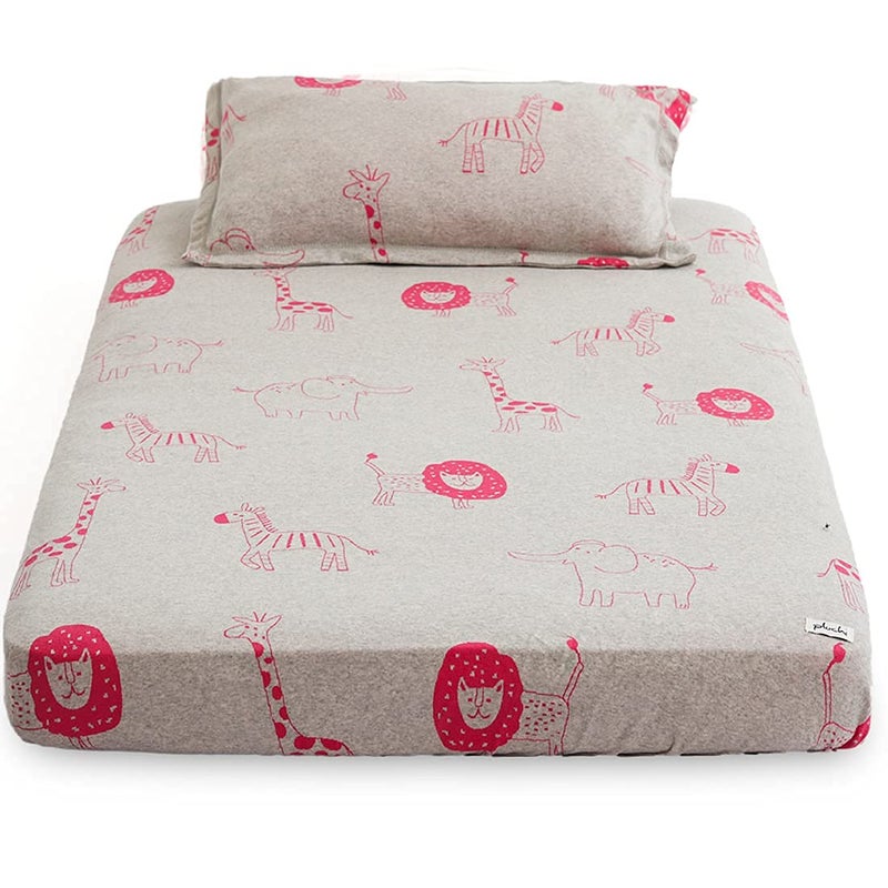 Pluchi Jungle Safari Cotton Knitted Crib/Cot Fitted Sheet with Pillow for Babies in Vanilla Grey Color (70 cm x 132 cm) - Image 1