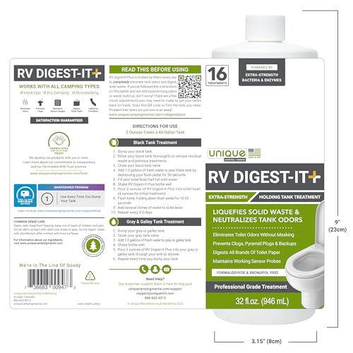 Unique RV Digest-It+, Extra-Strength RV Toilet Treatment - Liquifies Waste and All Brands of Toilet Paper - Odor Eliminator (32 oz) - Image 2