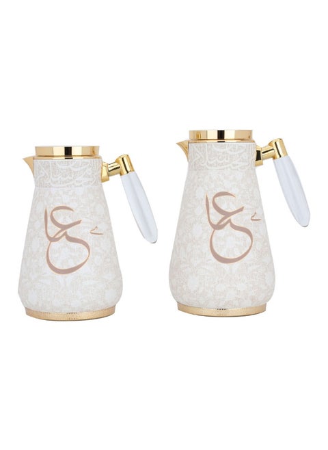 Alia Beige Thermos Set With Gold Handle, Transparent, 2 Pieces