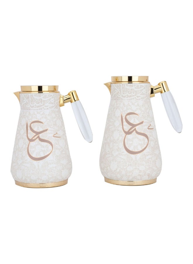 Alia Beige Thermos Set With Gold Handle, Transparent, 2 Pieces