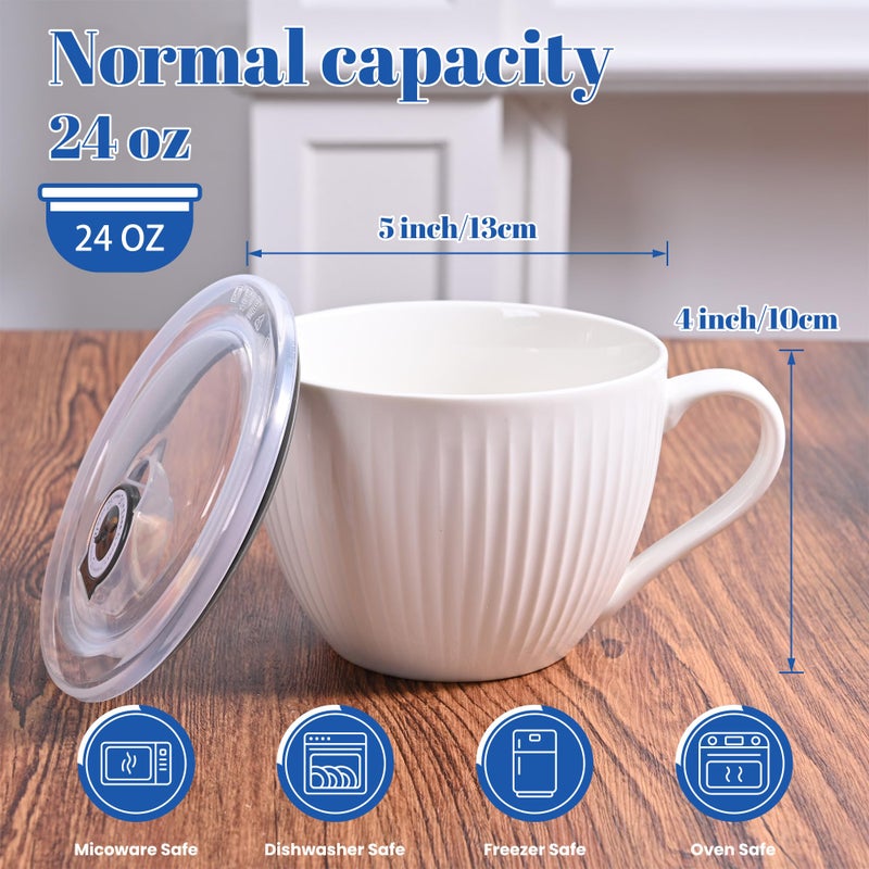 Hoilse Ceramic Soup Mug With Lid  24Oz Large Soup Cup With Handle  Microwave Soup Bowl For Breakfast Cereal  Oatmeal  Overnight Oats  Coffee  Salad  Dishwasher Safe Housewarming Wedding Gift  1Pc (Red) - Image 2