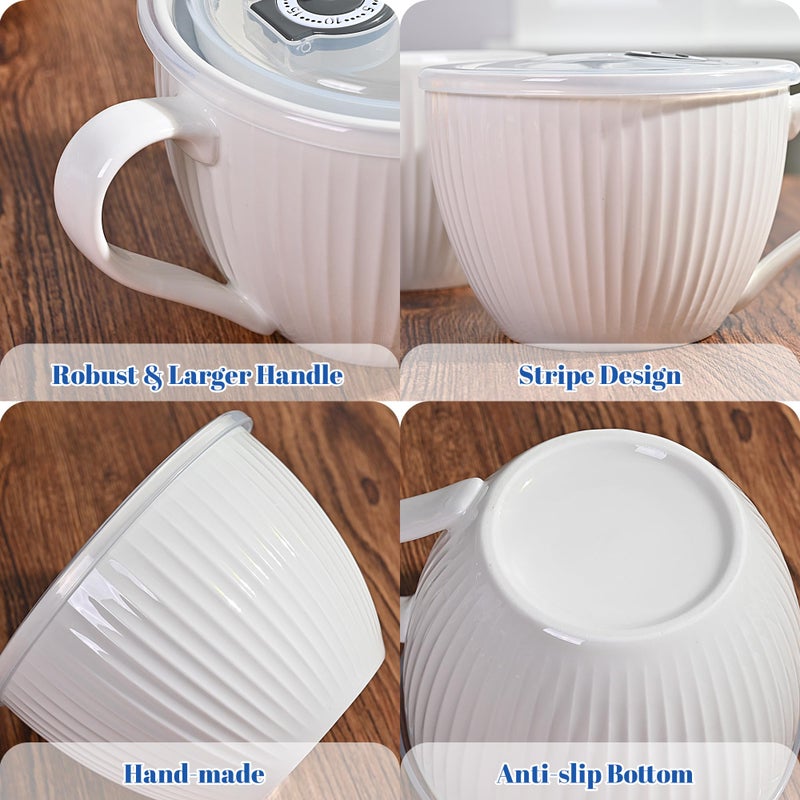 Hoilse Ceramic Soup Mug With Lid  24Oz Large Soup Cup With Handle  Microwave Soup Bowl For Breakfast Cereal  Oatmeal  Overnight Oats  Coffee  Salad  Dishwasher Safe Housewarming Wedding Gift  1Pc (Red) - Image 5