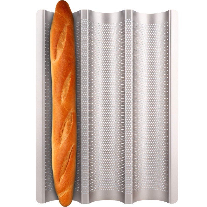 Fulimax Baguette Pan French Bread Pans For Baking Pan Nonstick 3 Slots Perforated Italian Loaf Pan Mold Long French Bread PanGolden