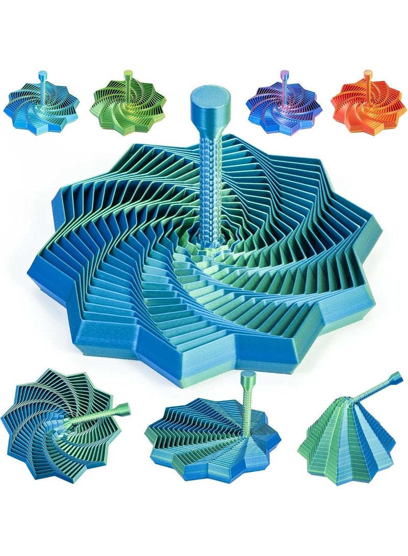 Meetion 3D Printed Sensory Fidget Star,Dual Motion Fidget Toy with Reinforced Handle Color-Changing Spiral Finger Toy with Auditory Feedback, ADHD Anxiety Relief Desk Toy for Office Gifts (Blue-Green) - Image 1