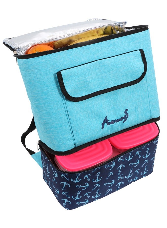 Anemoss Insulated Backpack with 2 Compartments 17L, Soft Cooler Lunch Box Bag, Waterproof Double Deck Insulated Lunch Bag, Carrying Hot and Cold Food Drinks, Ideal for Office, School, Picnic, Camping, Made in Turkey  - Image 1
