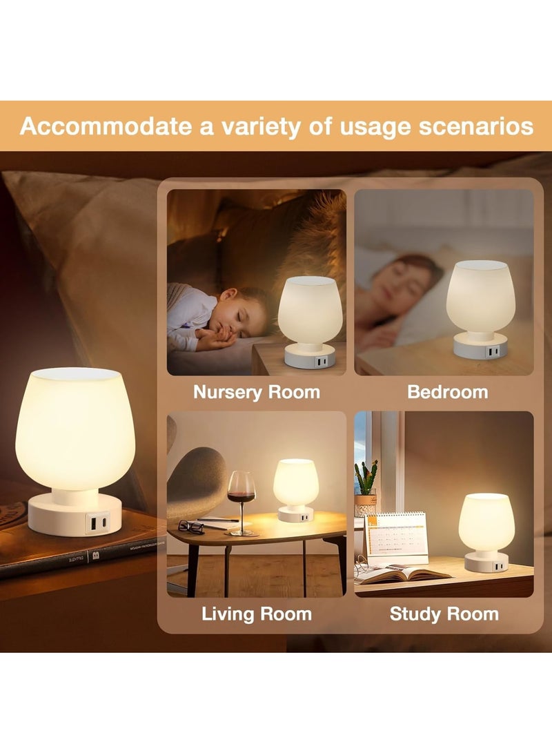 Zikra Touch Bedside Table Lamp with Glass Shade, Dual USB A+C Charging Ports, Nightstand Lamp, 3-Way Dimmable, Bulb Included, Bedroom Nightstand & Living Room Essential, White - Image 5