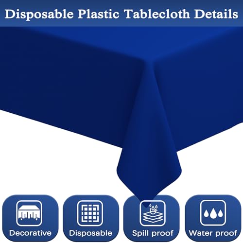 WNINK 2 Pack Royal Blue Tablecloths Disposable Table Covers 54" x 108" Table Cloths for BBQ Birthday Picnic Bridal Shower Wedding Plastic Table Cloths for Parties Fits 6 to 8 Foot Rectangle Tables - Image 3