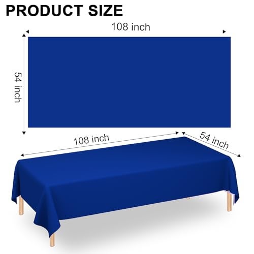 WNINK 2 Pack Royal Blue Tablecloths Disposable Table Covers 54" x 108" Table Cloths for BBQ Birthday Picnic Bridal Shower Wedding Plastic Table Cloths for Parties Fits 6 to 8 Foot Rectangle Tables - Image 2