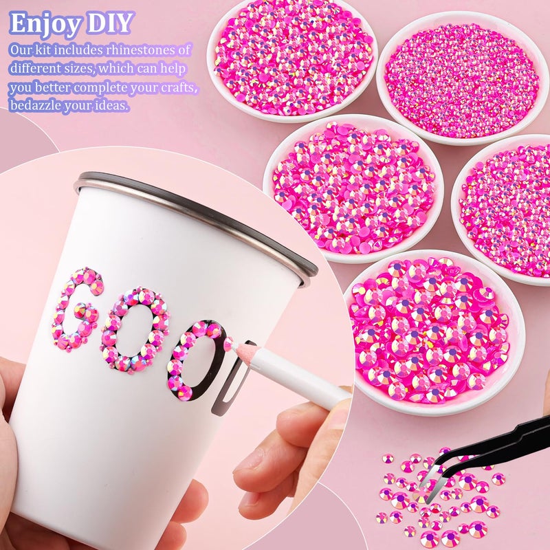 TINKRSTUFF 25000Pcs Resin Jelly Rhinestones with Tweezers for Crafting, Hot Pink AB Flatback Gems, Bedazzling Crystal with 3Pcs 10ml B7000 Jewelry Glue for DIY Crafts Clothing Tumblers Shoes Fabric Nail Art - Image 3