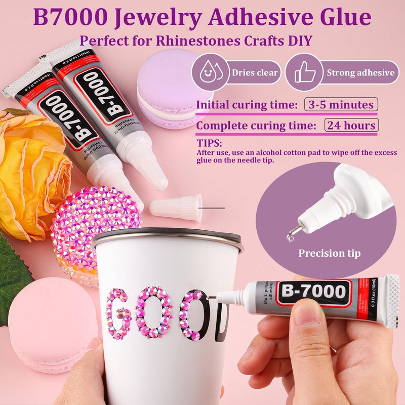 TINKRSTUFF 25000Pcs Resin Jelly Rhinestones with Tweezers for Crafting, Hot Pink AB Flatback Gems, Bedazzling Crystal with 3Pcs 10ml B7000 Jewelry Glue for DIY Crafts Clothing Tumblers Shoes Fabric Nail Art - Image 5