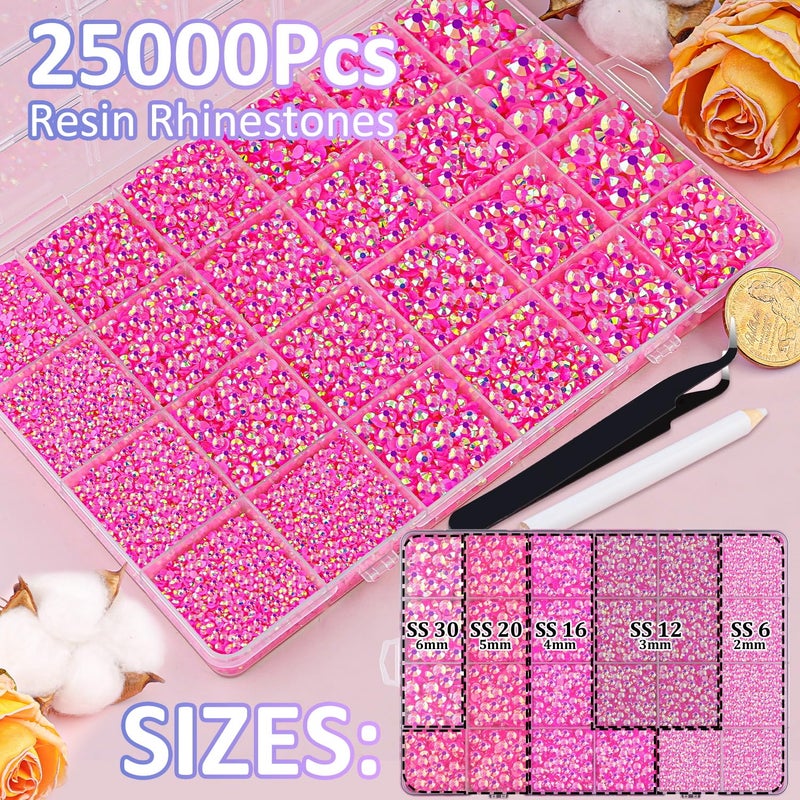 TINKRSTUFF 25000Pcs Resin Jelly Rhinestones with Tweezers for Crafting, Hot Pink AB Flatback Gems, Bedazzling Crystal with 3Pcs 10ml B7000 Jewelry Glue for DIY Crafts Clothing Tumblers Shoes Fabric Nail Art - Image 2