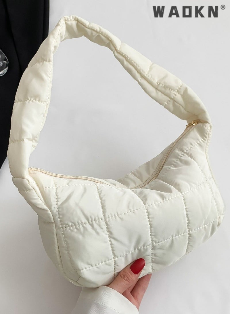 WAOKN Small Crossbody Bag for Women, Elegant Clutch Purse, Pleated Underarm Bag Ladies Handbags Clutch Purse with Adjustable Strap,Girls Fashion Crossbody Bag, Teen Underarm Bag, Shoulder Bag, Clutch Bag, Simple Retro Solid Color Side Bag Carrying Bag for College Students,for Runing, Shopping, Travel,White  - Image 1