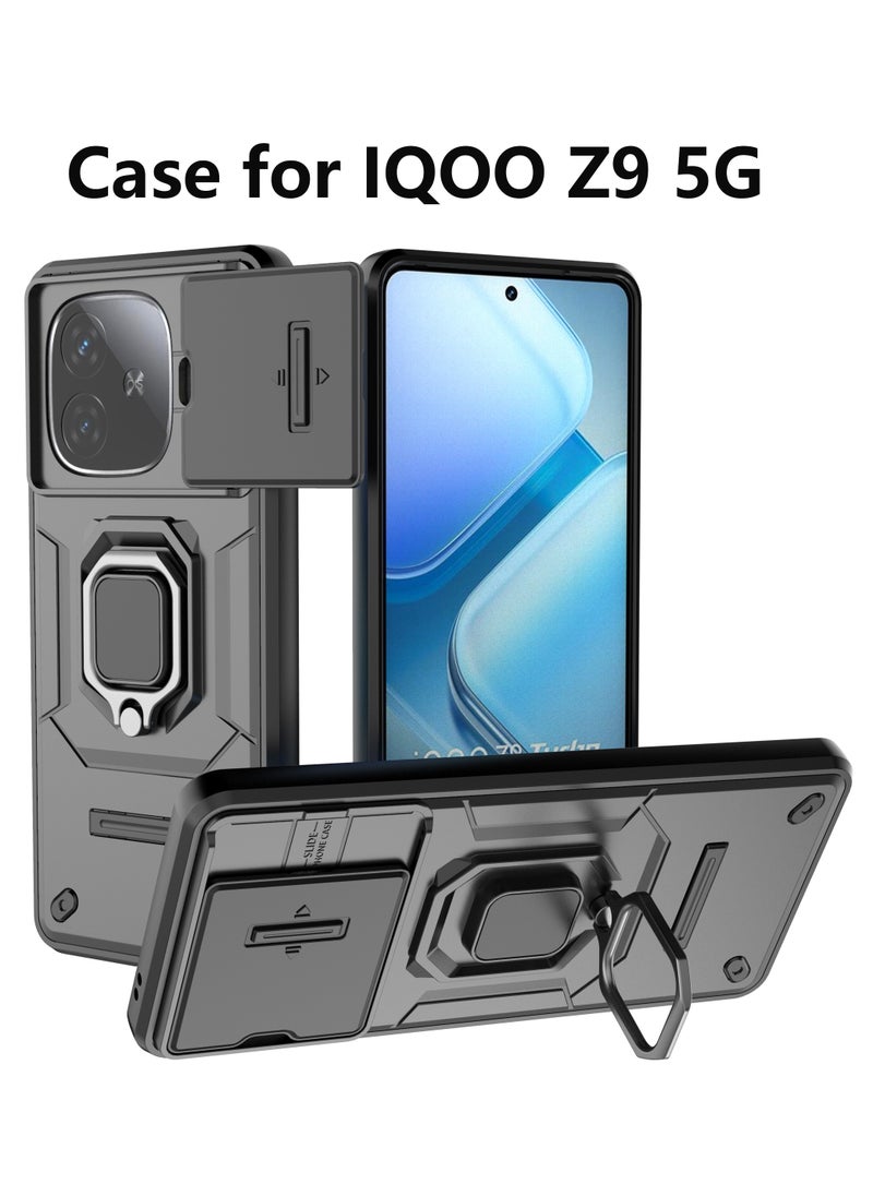 Youque - Case for IQOO Z9 5G Sliding Camera Cover Protection Magsafe Magnetic Phone Cover with Ring Stand Black - Image 1