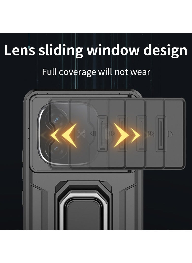 Youque - Case for IQOO Z9 5G Sliding Camera Cover Protection Magsafe Magnetic Phone Cover with Ring Stand Black - Image 1
