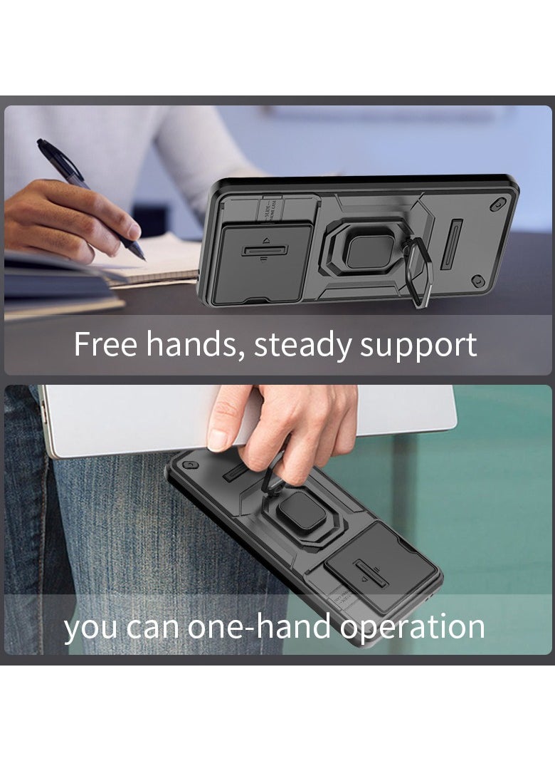 Youque - Case for IQOO Z9 5G Sliding Camera Cover Protection Magsafe Magnetic Phone Cover with Ring Stand Black - Image 1