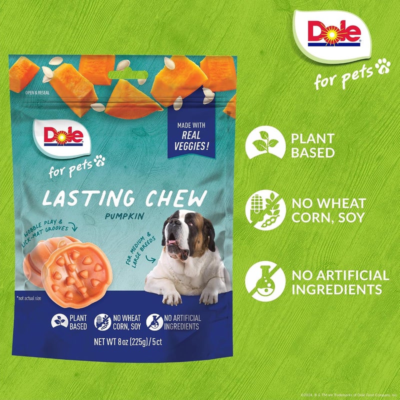 Dole for Pets Freshly Fetched Lasting Chew, Pumpkin Flavor Dog Treats, 8oz, 5ct | Flavored with Real Veggies, No Wheat, Corn, Soy, Artificial Flavors, Colors, Preservatives, or Animal Products - Image 4