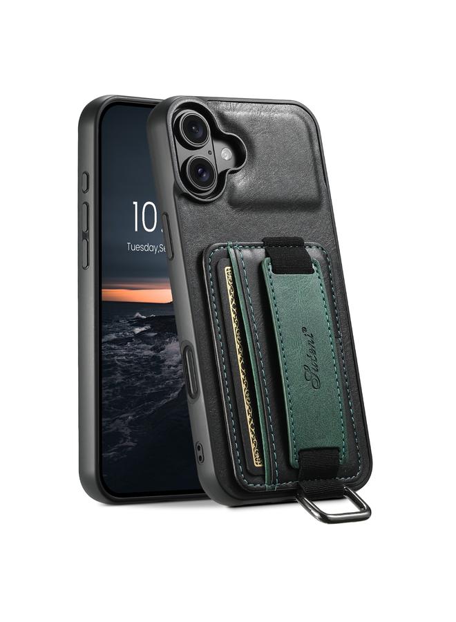 Suteni Case For iPhone 16 H13 Card Wallet Wrist Strap Holder PU Phone Case - Image 1