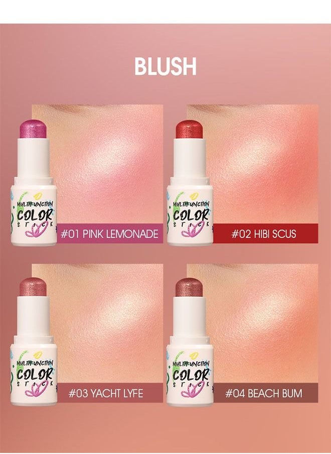 Blush，Moisture and Lightweight Highlighters Makeup Stick，Blendable and Smooth 02 Hibi Scus