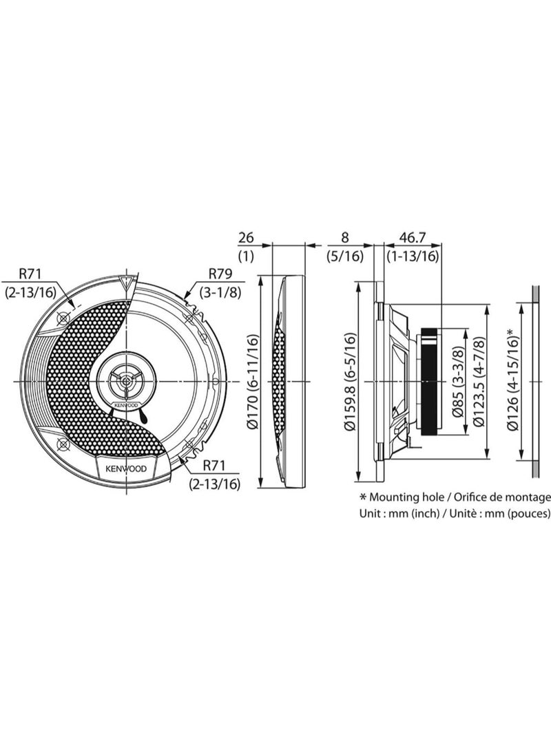 Kenwood KFC-1676S 6.5 Inch 2-Way Coaxial Car Speakers – 300W Peak Power Stage Sound Series - Image 2