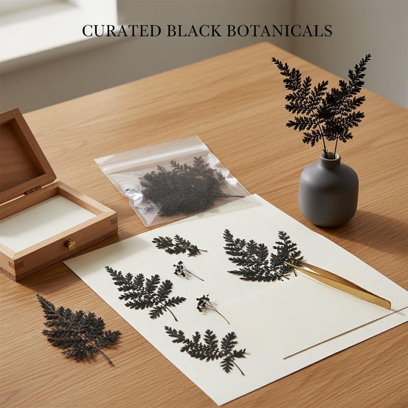 Black Dried Flower Craft Kit 11.81 x 3.94 x 1.97 Inches Natural Botanical Stems for Pressed Art DIY Home Decor Minimalist Arrangements 1 Pack - Image 3