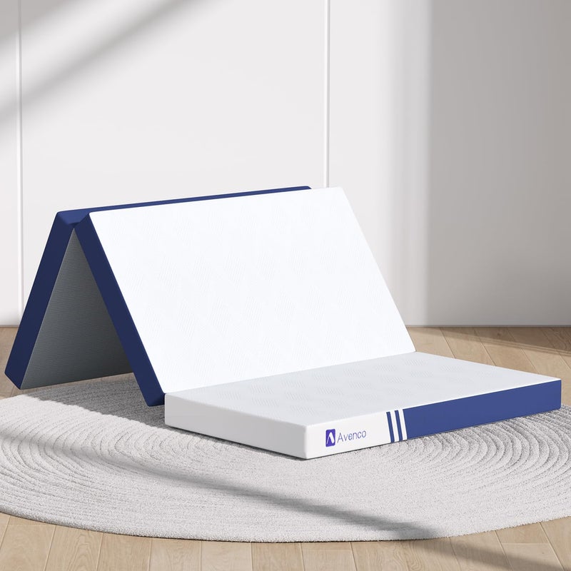 Avenco Foldable Mattress Twin, Folding Mattress 4 Inch Memory Foam, Trifold Mattress Portable with Removable Cover & Detachable for Guest Room/Caravan/Camping/Travel, Twin Size 75"x39"x4" - Image 1