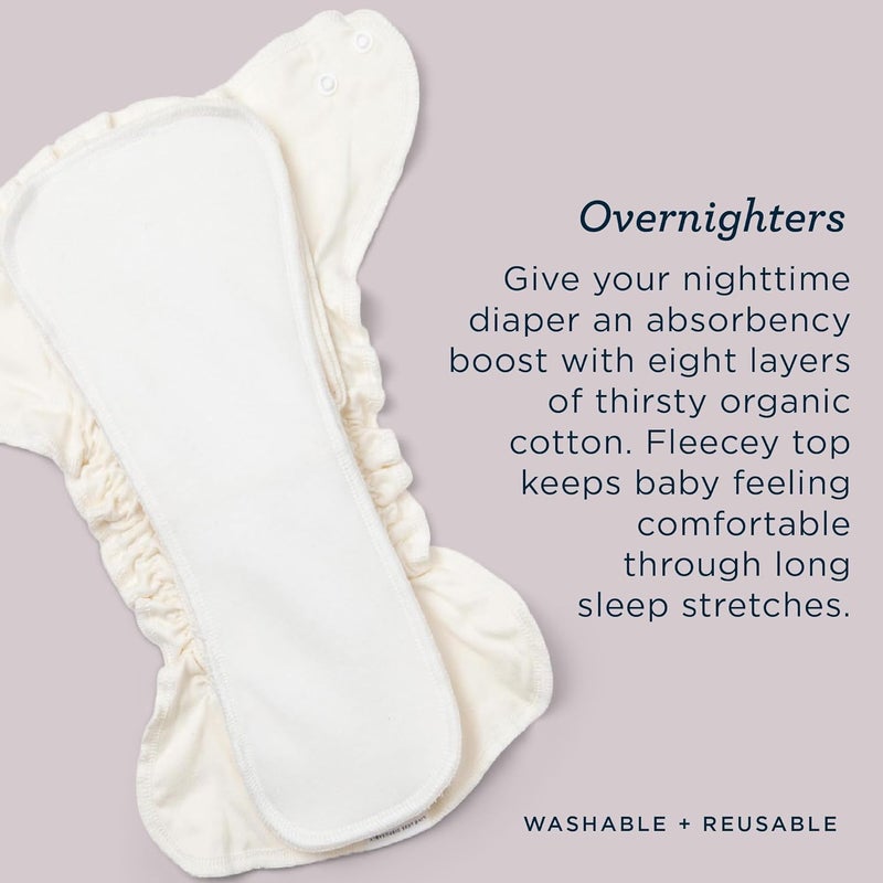 Esembly Overnighters – Organic Cotton Cloth Diaper Booster Inserts with Stay-Dry Fleece – Reusable Nighttime Absorbency Doublers for Heavy Wetters – One Size, Pack of 2 - Image 3