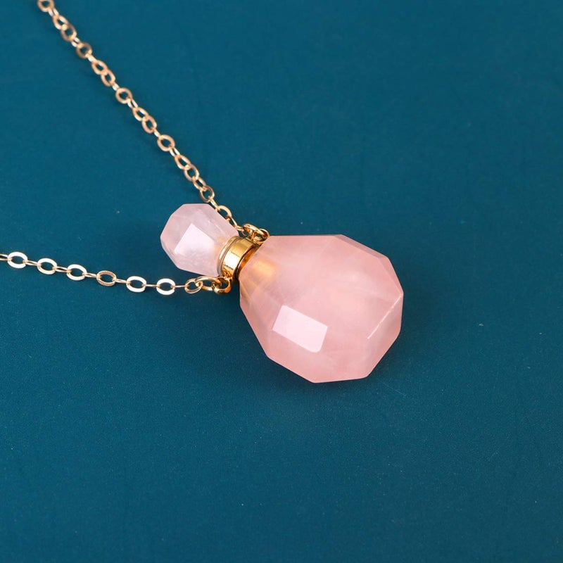 comfrt Women Long Necklace Crystal Gemstone Aroma Essential Oil Diffuser Perfume Bottle Necklace Pendant for Women Irregular Jewelry Pink - Image 4