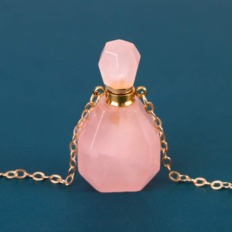 comfrt Women Long Necklace Crystal Gemstone Aroma Essential Oil Diffuser Perfume Bottle Necklace Pendant for Women Irregular Jewelry Pink - Image 3