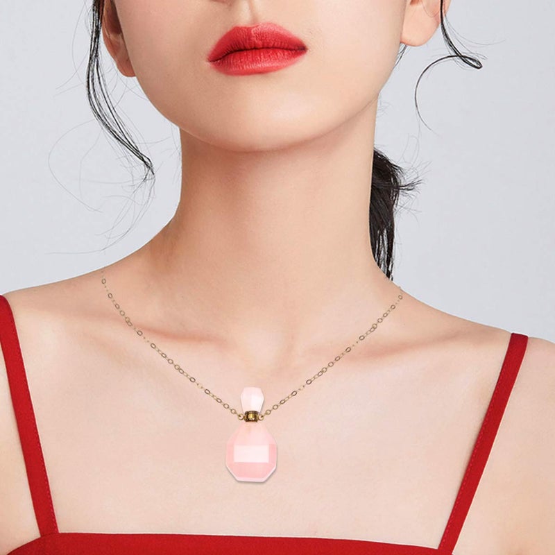 comfrt Women Long Necklace Crystal Gemstone Aroma Essential Oil Diffuser Perfume Bottle Necklace Pendant for Women Irregular Jewelry Pink - Image 2