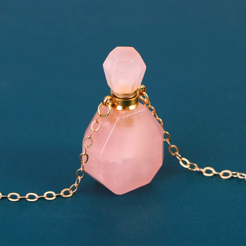 comfrt Women Long Necklace Crystal Gemstone Aroma Essential Oil Diffuser Perfume Bottle Necklace Pendant for Women Irregular Jewelry Pink - Image 5