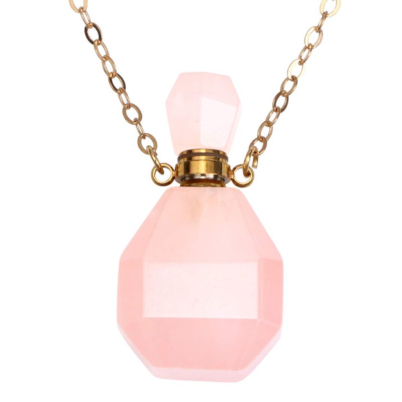 comfrt Women Long Necklace Crystal Gemstone Aroma Essential Oil Diffuser Perfume Bottle Necklace Pendant for Women Irregular Jewelry Pink - Image 1
