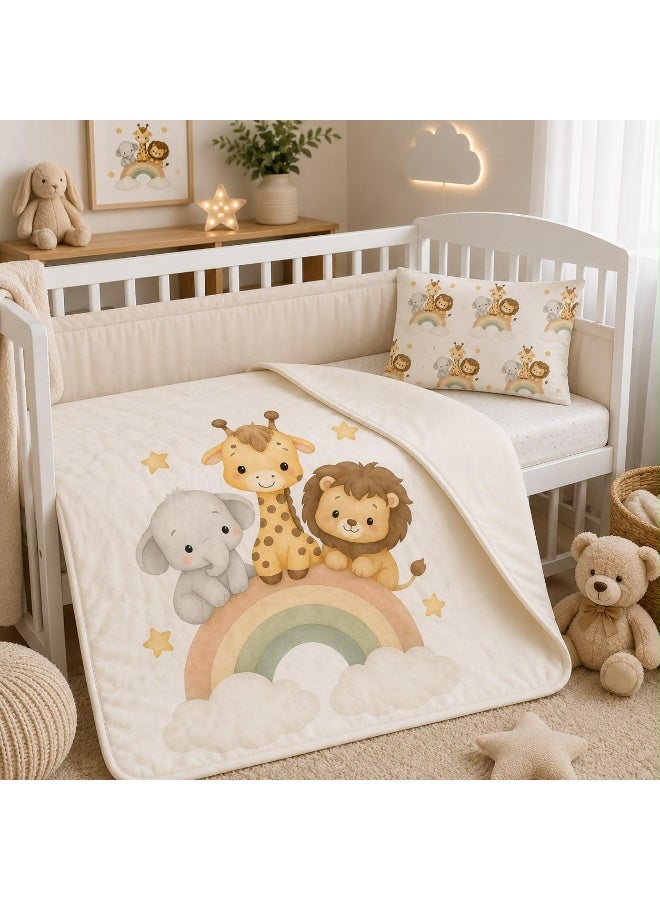 snooze Baby Bedding Set 2Pcs – Printed Quilt with Matching Pillow, 90x110 cm, little zoo design - Image 1