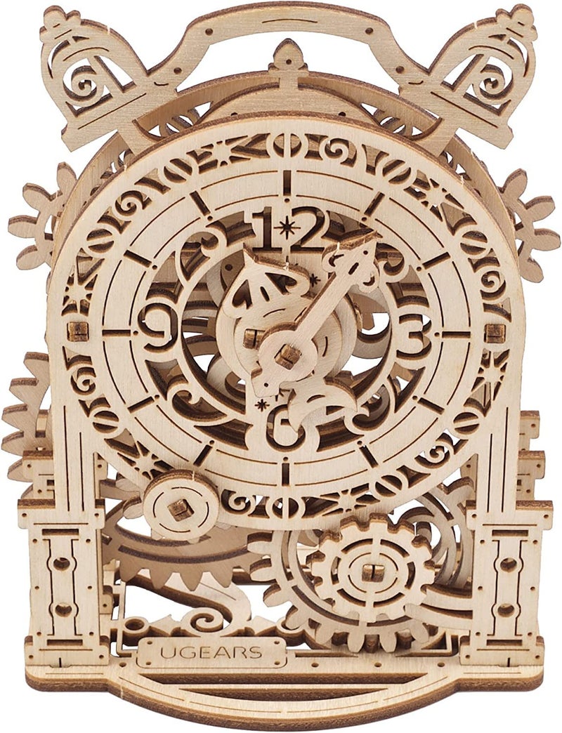 UGEARS Vintage Alarm Clock 3D Puzzle - Wooden Model Kit for Adults to Build - Mechanical Model Desk Clock Making Kit - 3D Jigsaw Puzzle Wood Toy Clock - DIY Brain Teaser Puzzle Construction Set - Image 2