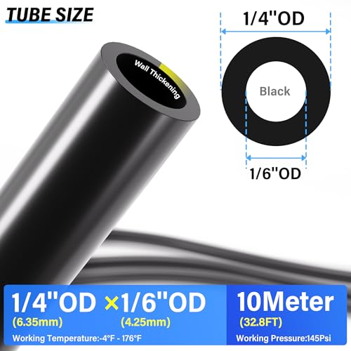 TAILONZ PNEUMATIC Black 1/4 Inch od 10 Meter 32.8ft PU Air Tubing Kit Pipe Hose Air Line Tubing Or Fluid Transfer Pneumatic tubing - Image 2