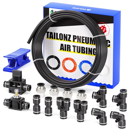 TAILONZ PNEUMATIC Black 1/4 Inch od 10 Meter 32.8ft PU Air Tubing Kit Pipe Hose Air Line Tubing Or Fluid Transfer Pneumatic tubing - Image 1