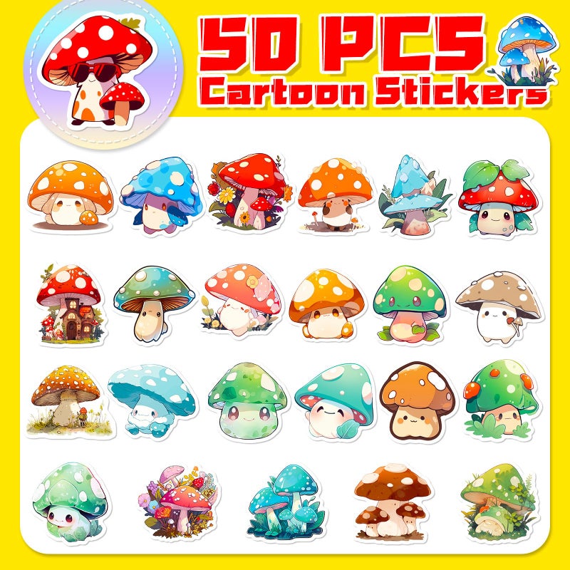 Icicrim Cute Mushroom Stickers Pack 50PCS, Aesthetic Mushroom Decor Gifts for Kids Teens Adults Icicrim Waterproof Vinyl Plant Stickers for Water Bottles Scrapbook Phone Luggage - Image 3