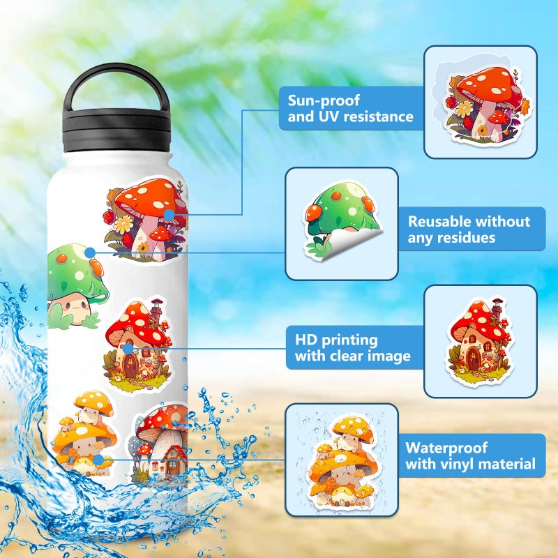 Icicrim Cute Mushroom Stickers Pack 50PCS, Aesthetic Mushroom Decor Gifts for Kids Teens Adults Icicrim Waterproof Vinyl Plant Stickers for Water Bottles Scrapbook Phone Luggage - Image 4