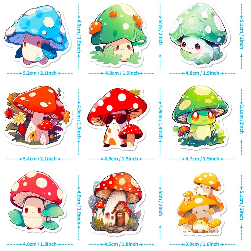 Icicrim Cute Mushroom Stickers Pack 50PCS, Aesthetic Mushroom Decor Gifts for Kids Teens Adults Icicrim Waterproof Vinyl Plant Stickers for Water Bottles Scrapbook Phone Luggage - Image 5