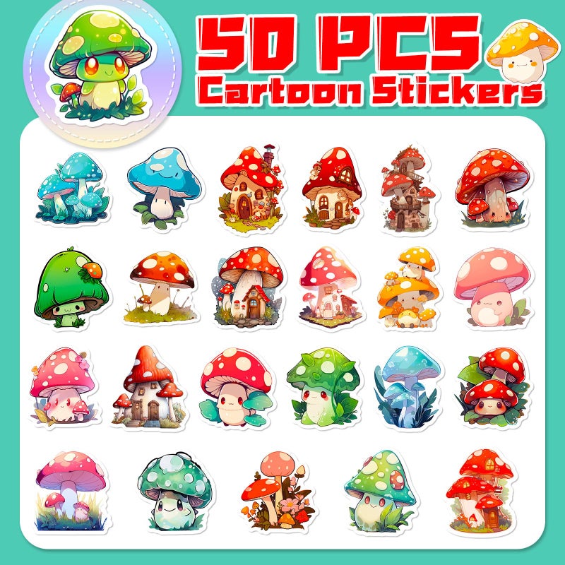 Icicrim Cute Mushroom Stickers Pack 50PCS, Aesthetic Mushroom Decor Gifts for Kids Teens Adults Icicrim Waterproof Vinyl Plant Stickers for Water Bottles Scrapbook Phone Luggage - Image 2
