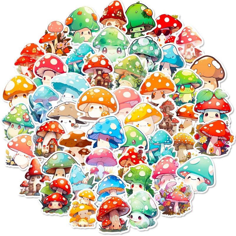 Icicrim Cute Mushroom Stickers Pack 50PCS, Aesthetic Mushroom Decor Gifts for Kids Teens Adults Icicrim Waterproof Vinyl Plant Stickers for Water Bottles Scrapbook Phone Luggage - Image 1