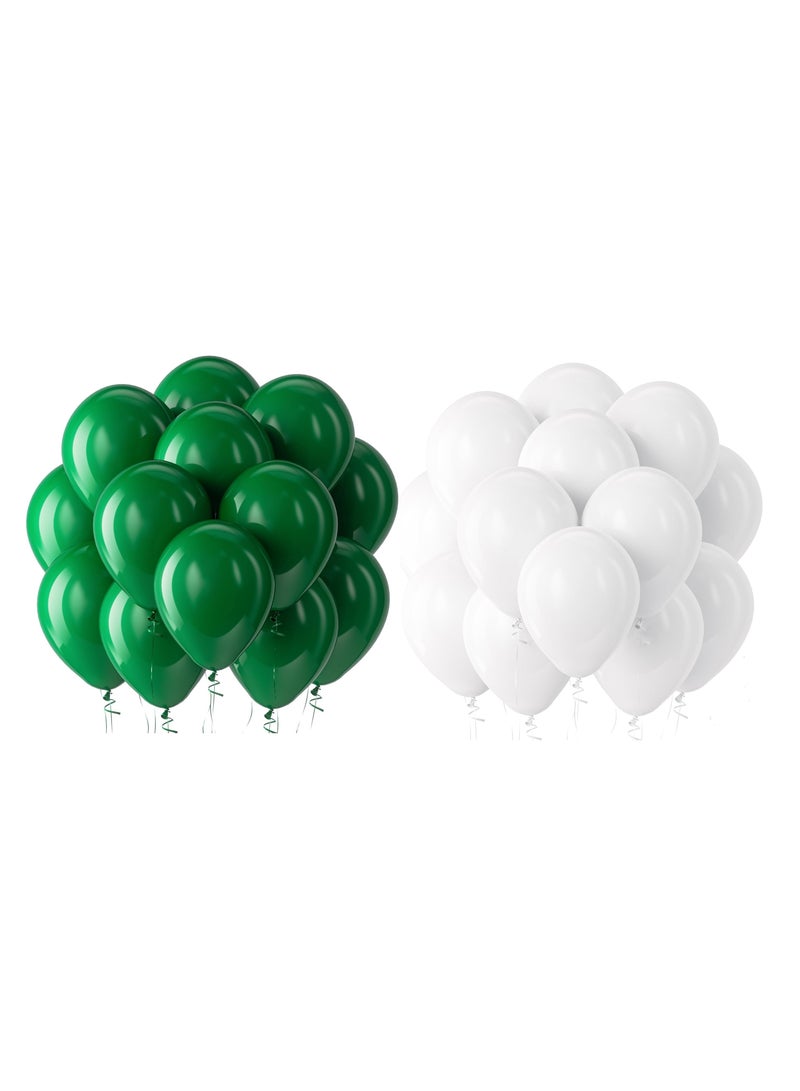 100 Pack Of 50 Green and 50 White 12 inch Round Helium Balloons for Dark Green And White Suitable For National Day Themed Wedding Graduation Anniversary Birthday Party Decorations - Image 1