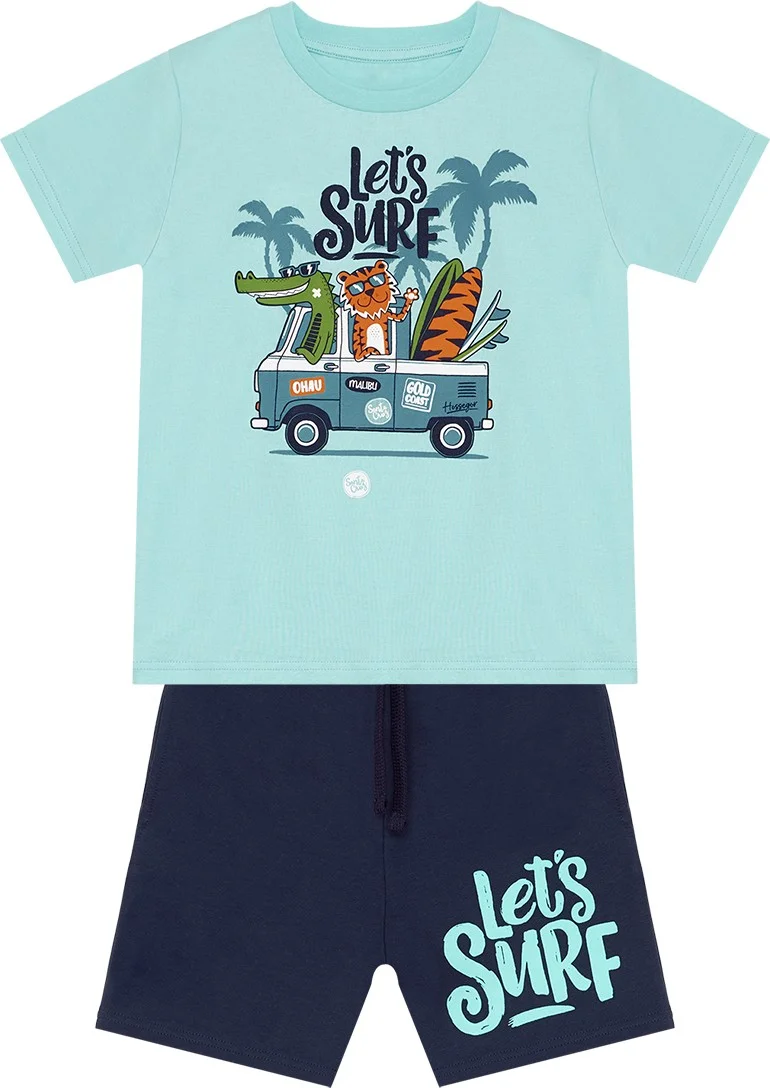 دينوكيدس طقم شورت وتيشيرت Let's Surf Boy