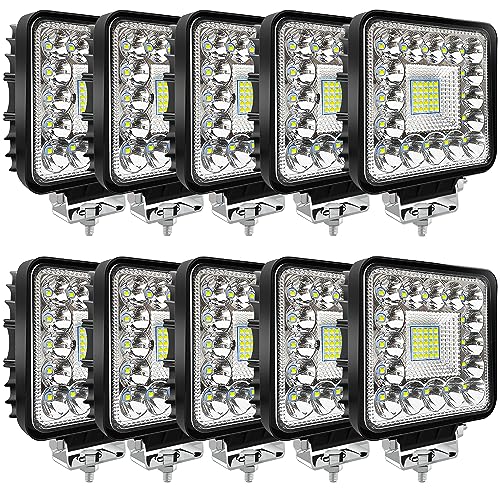 SAN YOUNG LED Tractor Work Lights, 4 Inch 120W 10000lm LED Pod Lights 12V 24V Cube Off Road Light Square for Service Tow Truck ATV UTV RV RZR Boat Pickup Golf Cart Snow Blower, 10Pack - Image 1