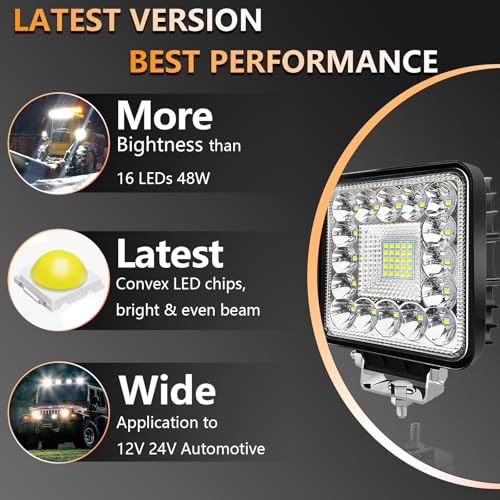 SAN YOUNG LED Tractor Work Lights, 4 Inch 120W 10000lm LED Pod Lights 12V 24V Cube Off Road Light Square for Service Tow Truck ATV UTV RV RZR Boat Pickup Golf Cart Snow Blower, 10Pack - Image 5