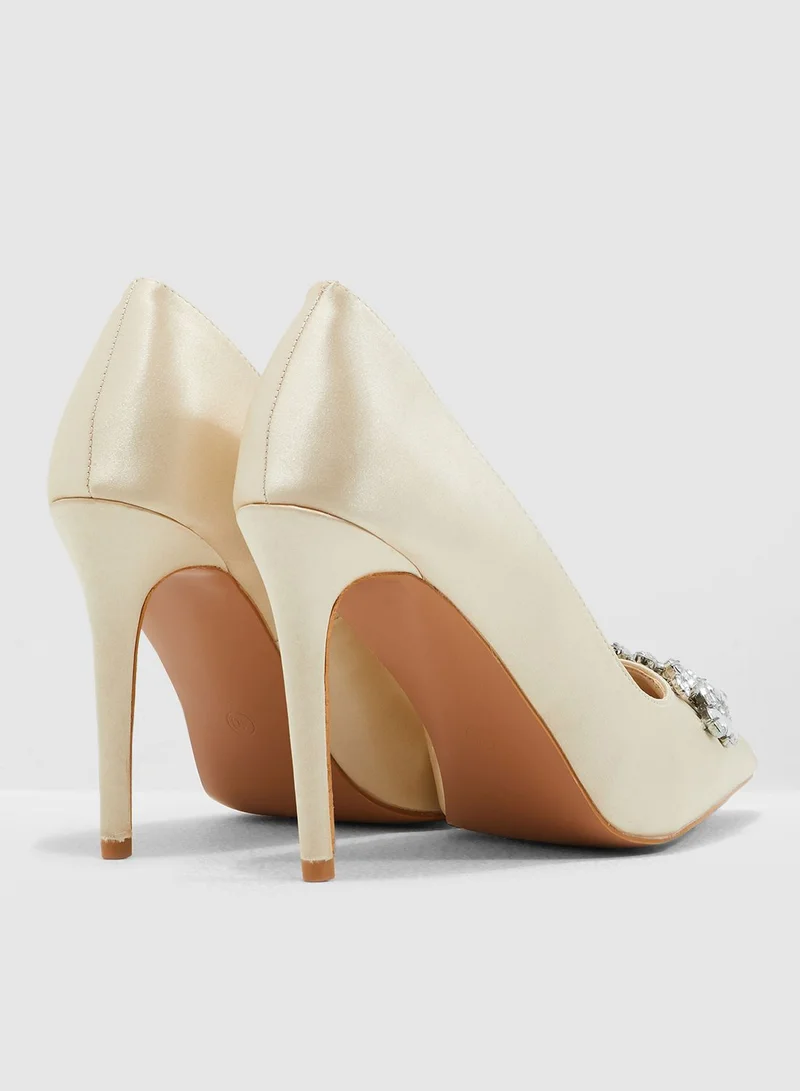 ELLA Satin Court Shoe With Embellishment